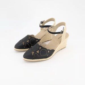 Black and Tan Espadrille Wedges